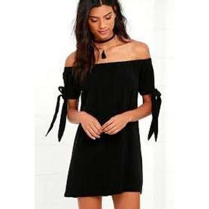 LuLu's Al Fresco Black Off‎ Shoulder Tie Sleeve Mini Dress XS Womens Casual